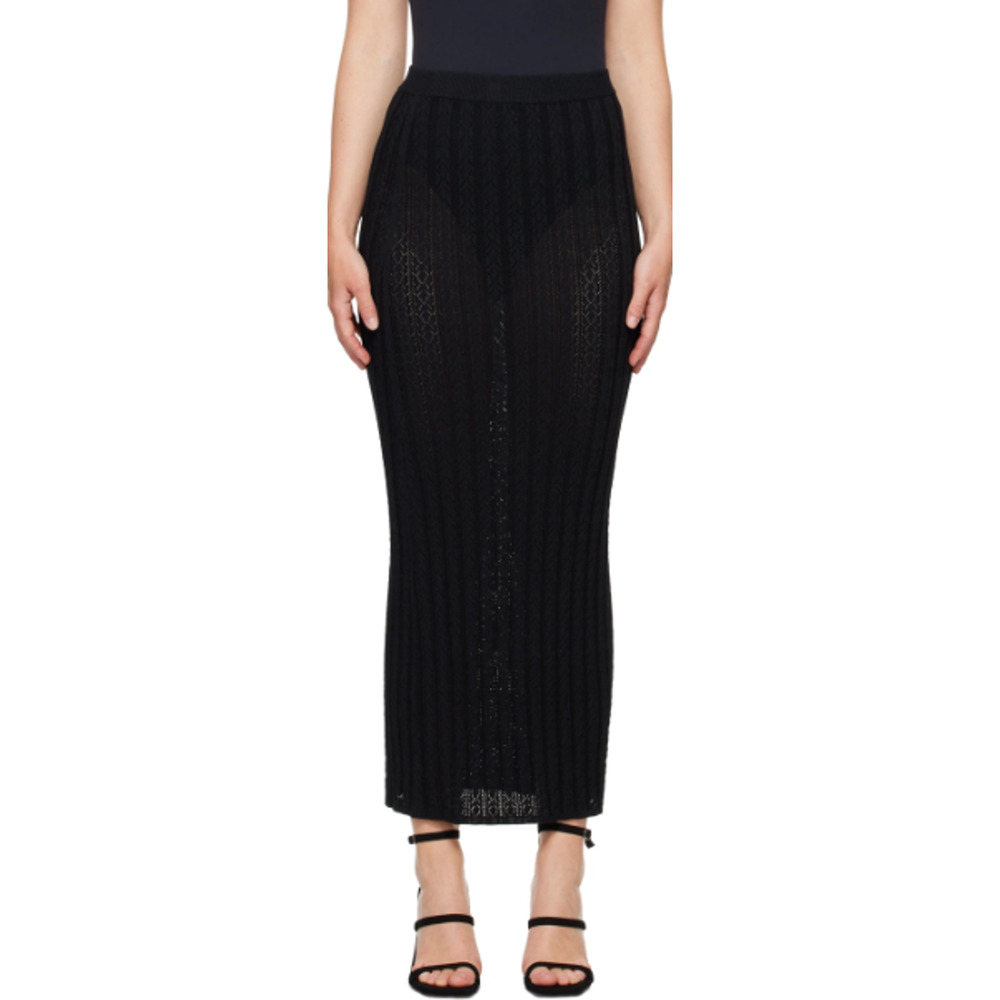 NWT LOULOU STUDIO Women's Dera Pointelle Black Knit Maxi Skirt - Size Small